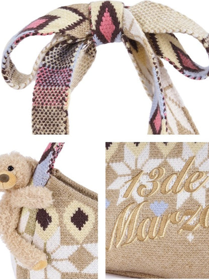 Teddy Bow Knit Handheld Bag