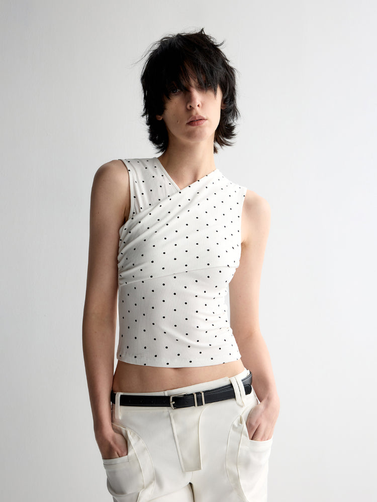 Two-Piece Polka-Dot Printed Sleeveless Vest - CHINASQUAD