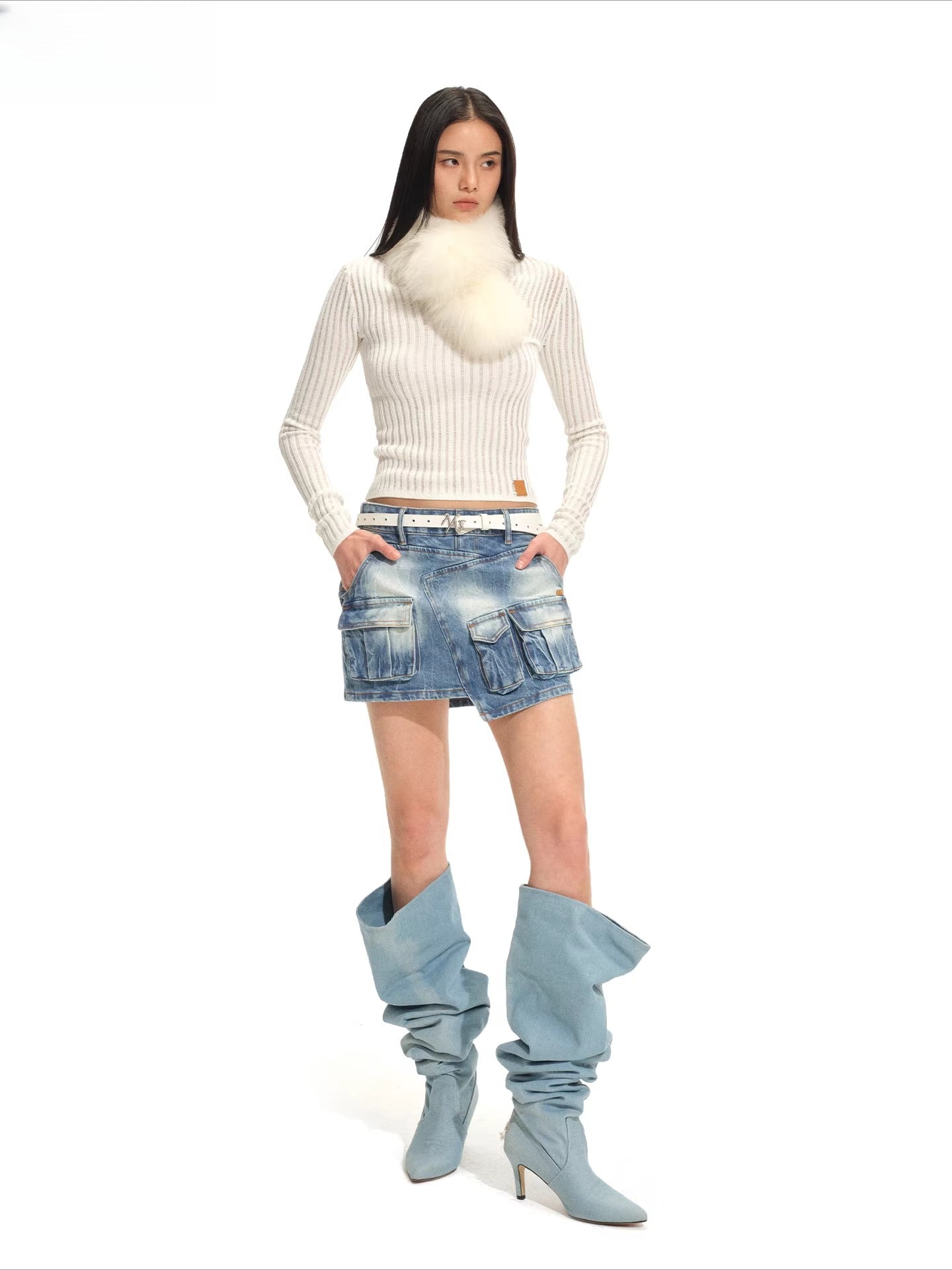 Ranch-Style Layered Denim Mini Skirt
