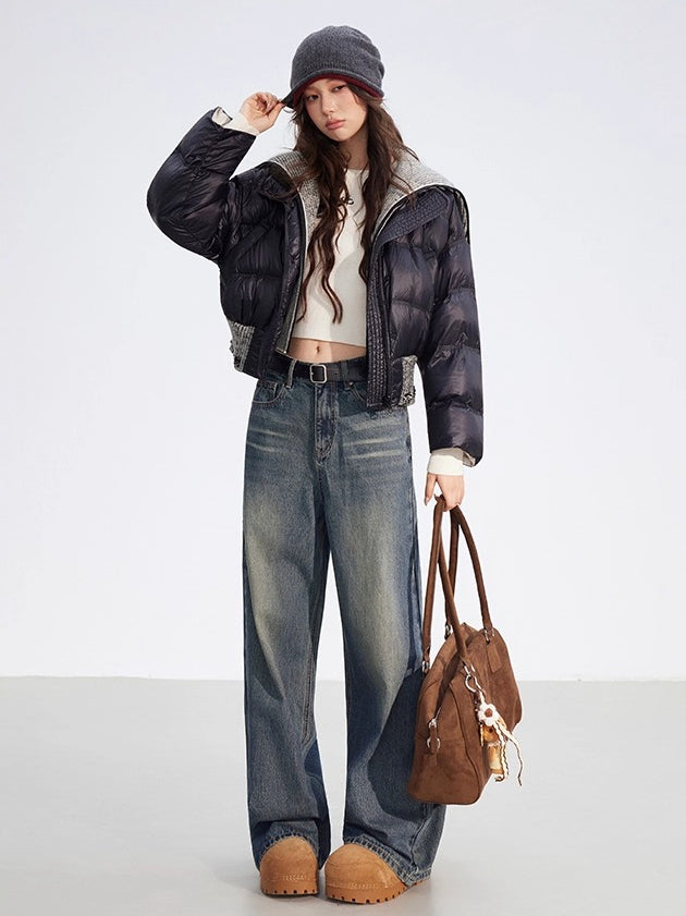Leather-Patch Wide-Leg Cotton Jeans