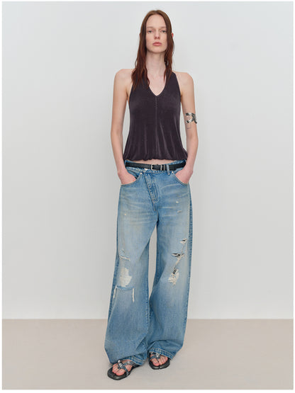 Light Blue Ripped Low-Rise Jeans