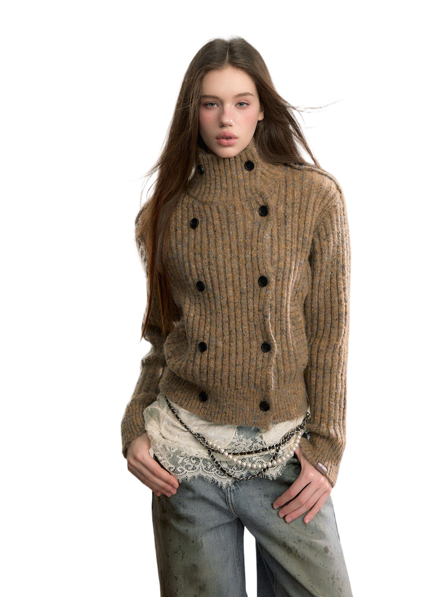 Multicolor Yarn Turtleneck Knit Turtleneck