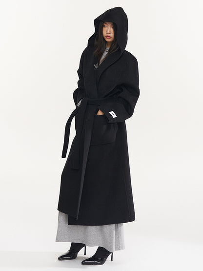 Wool Belted Hooded Coat