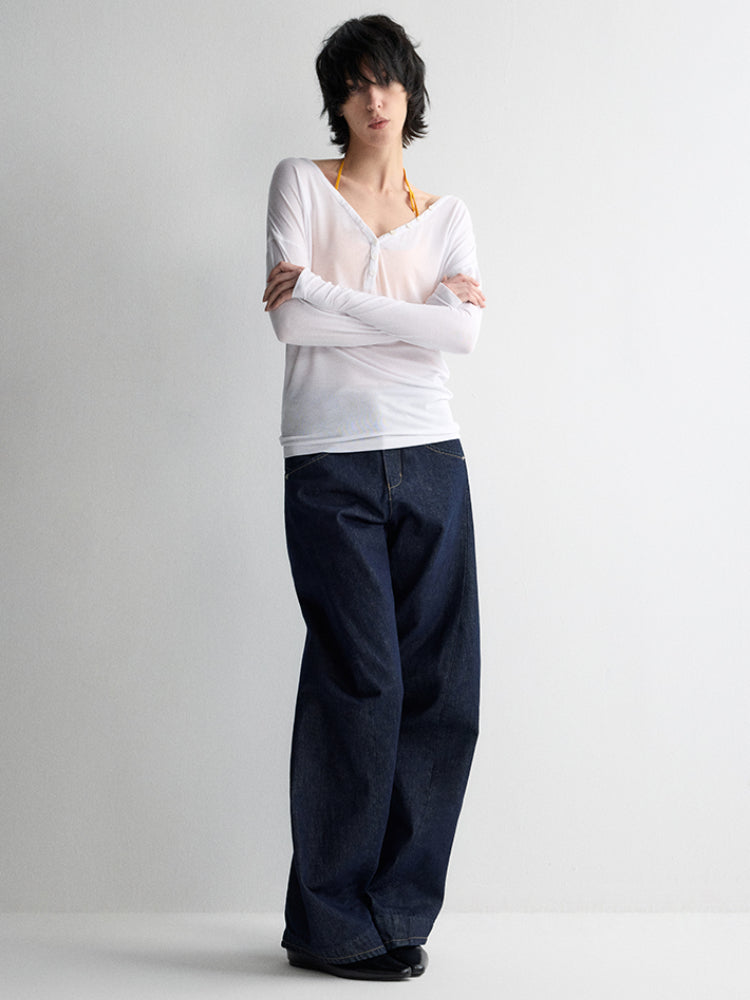 3D Wide-Leg Denim Pants