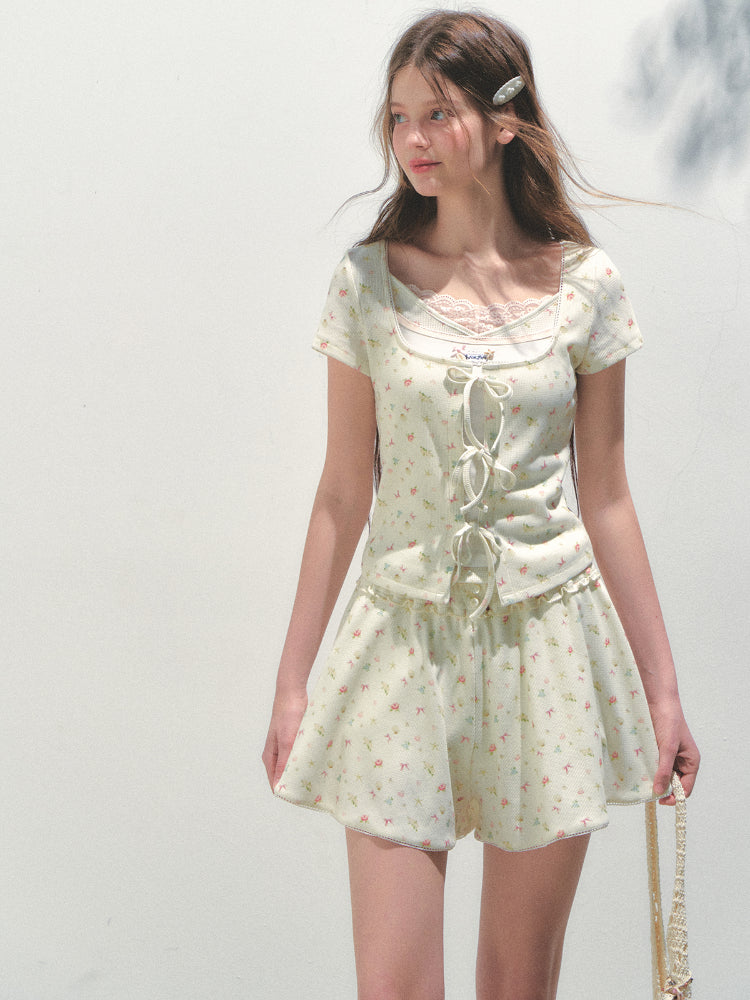 Sea Salt Flavor Printed Short-Sleeve Tie T-shirt &amp; Skirt Set - CHINASQUAD
