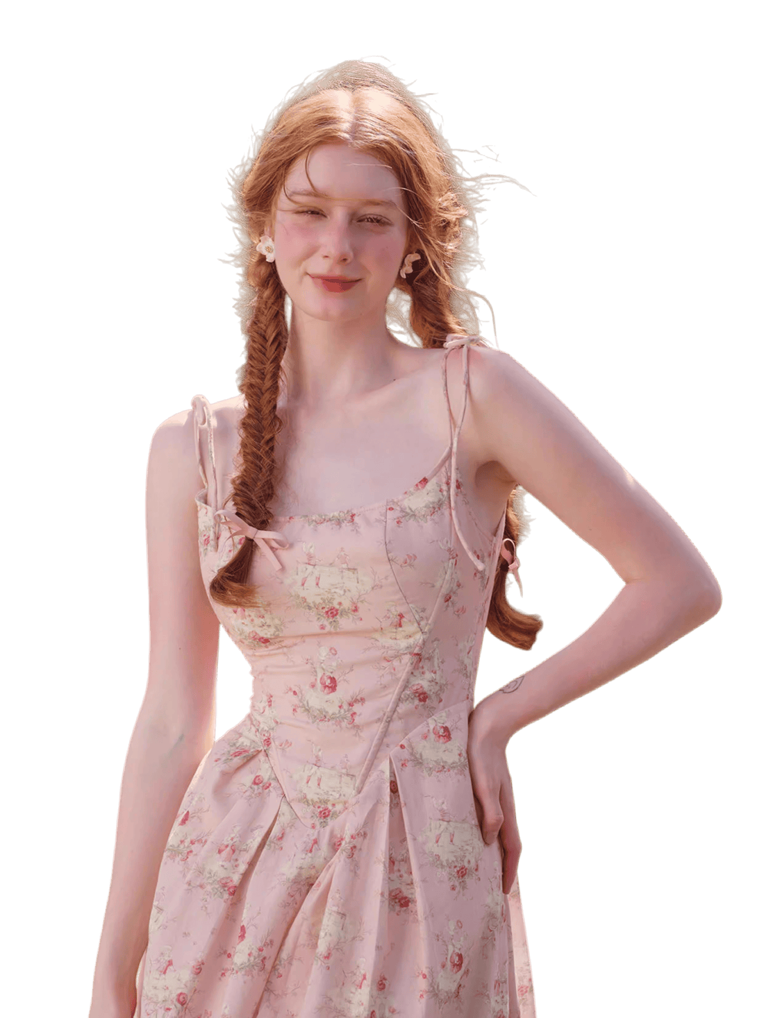 French Sweet Floral Corset Slip Pink Dress