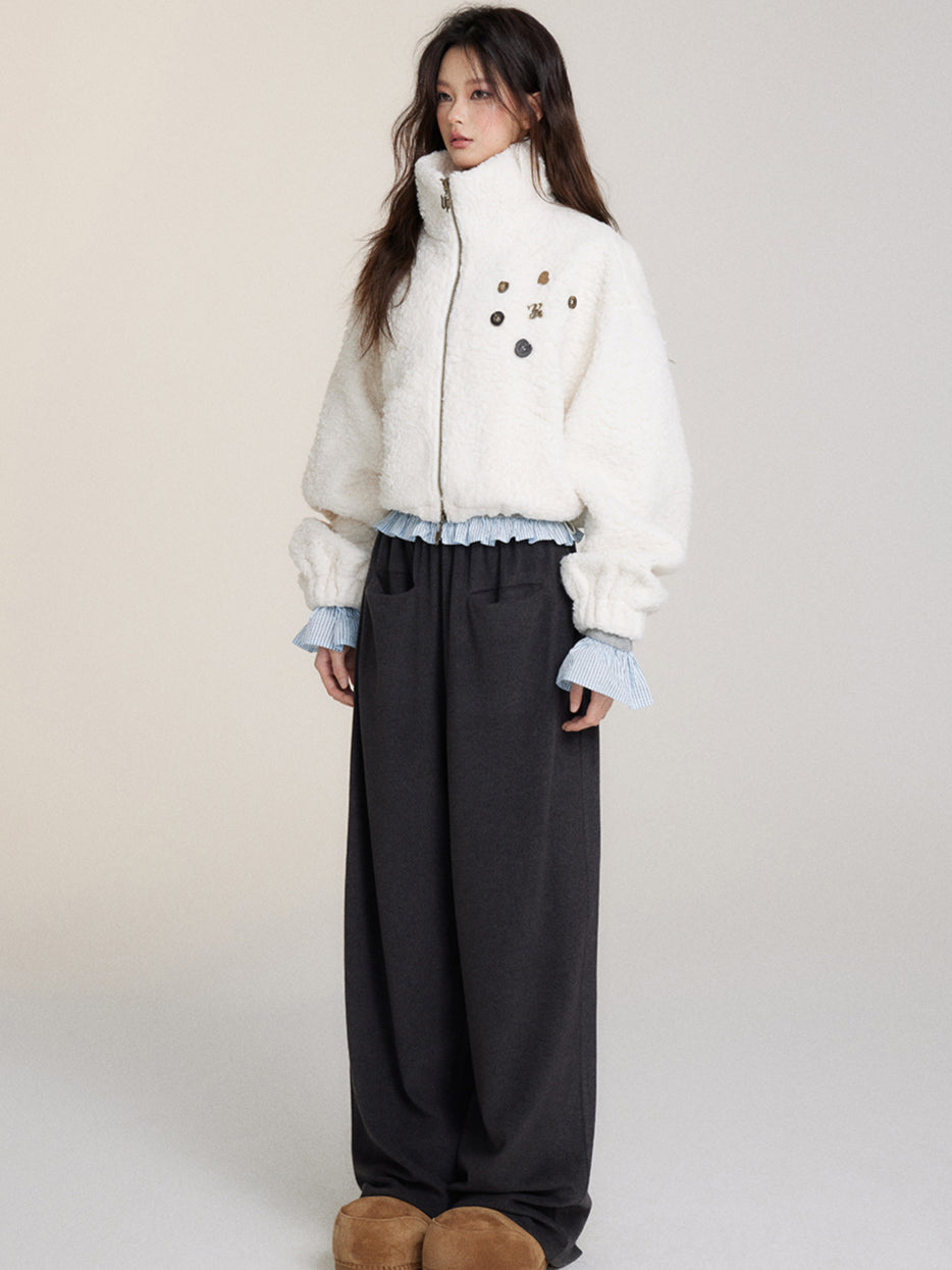 Fuzzy Big Pocket Straight-Leg Casual Pants