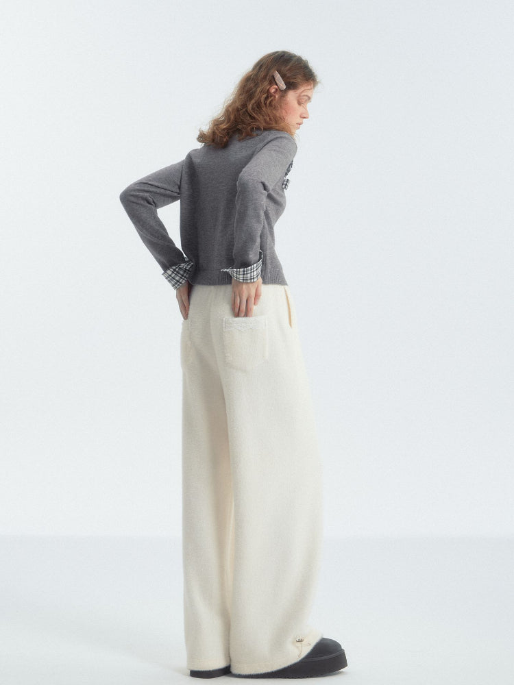 Paneled Knit Velvet Wide-Leg Pants