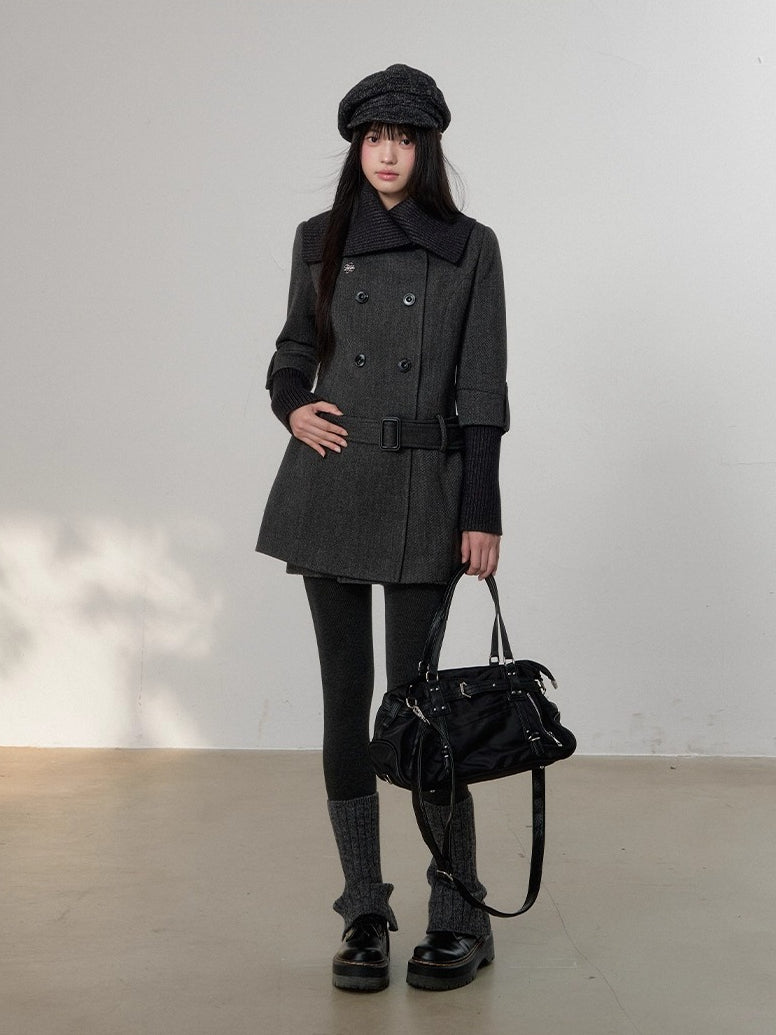 Grey Tailored Wool-Blend Long Dress