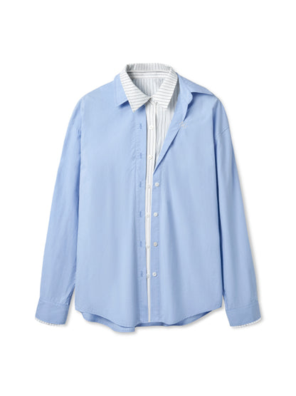 Wrinkle-Resistant Striped Fake Two-Piece Silhouette Collared Shirt - CHINASQUAD