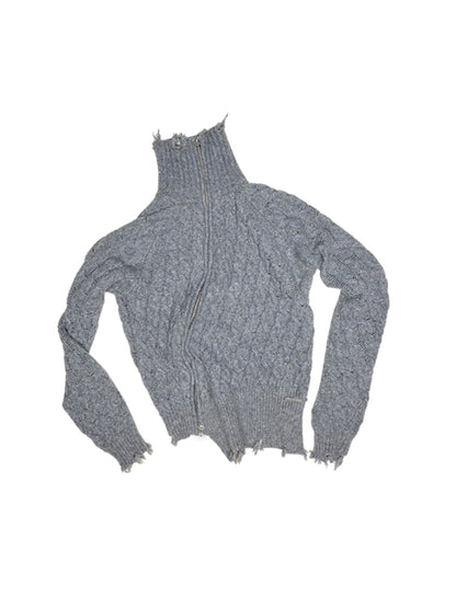 Surlong Cable Slanted Button Placket Knit Cardigan