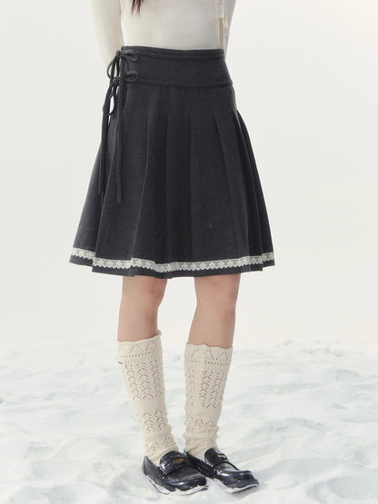 Wool-Blend Retro Pleated Skirt
