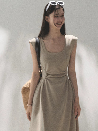 Square Shoulders U-Neck Fitted Dress