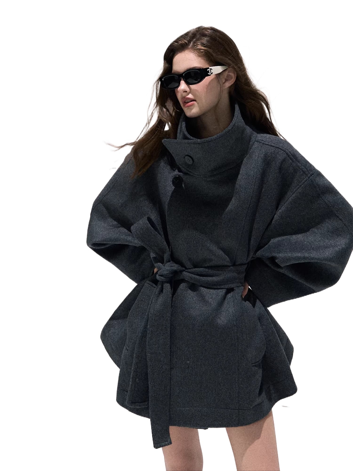 Stand-Collar Pure Wool Tailored Coat