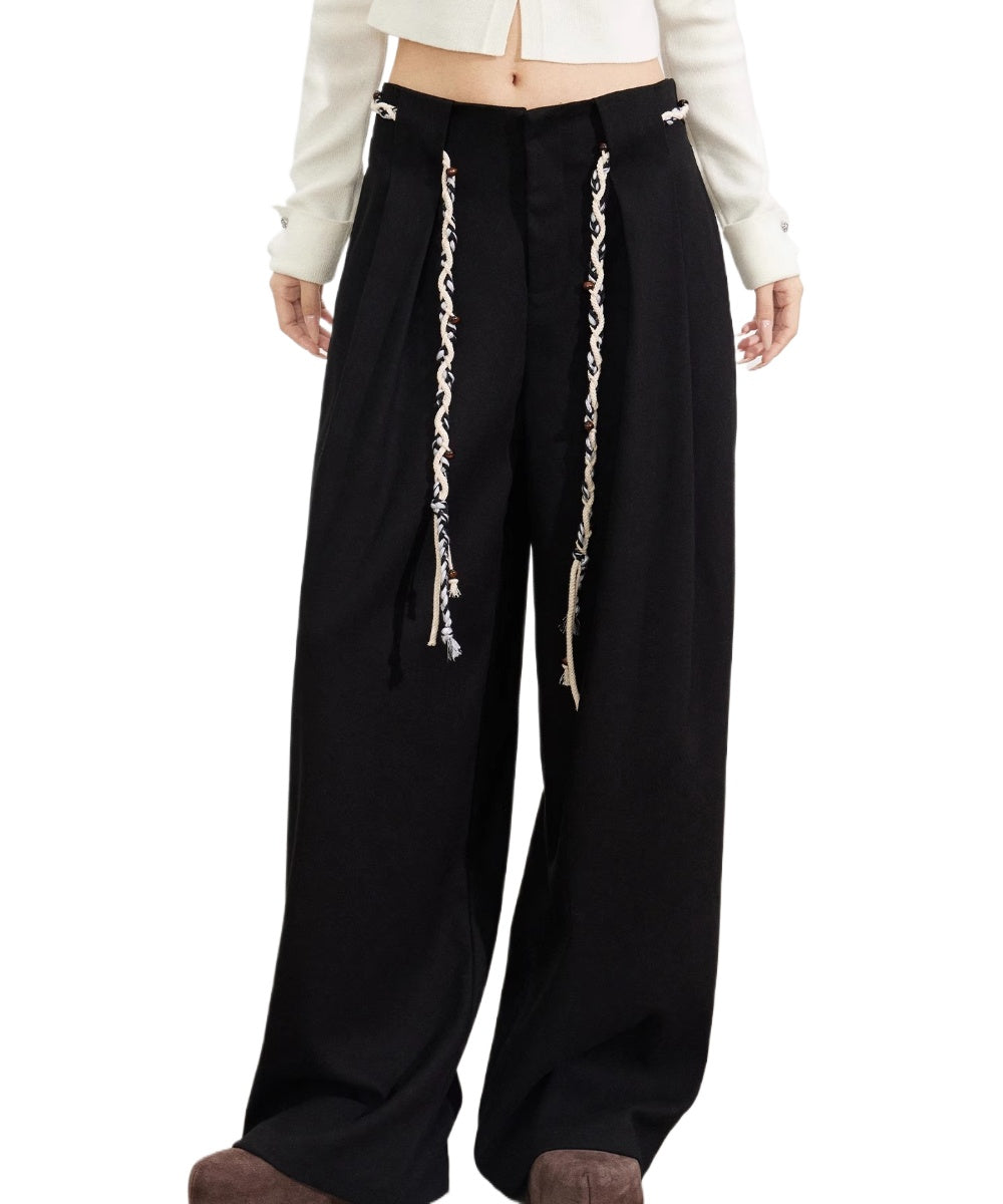 Wool-Blend Belted Wide-Leg Pants