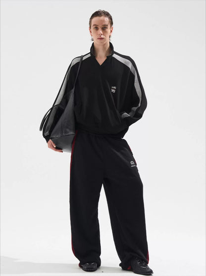 Contrast Panel Embroidered Polo Sweatshirt