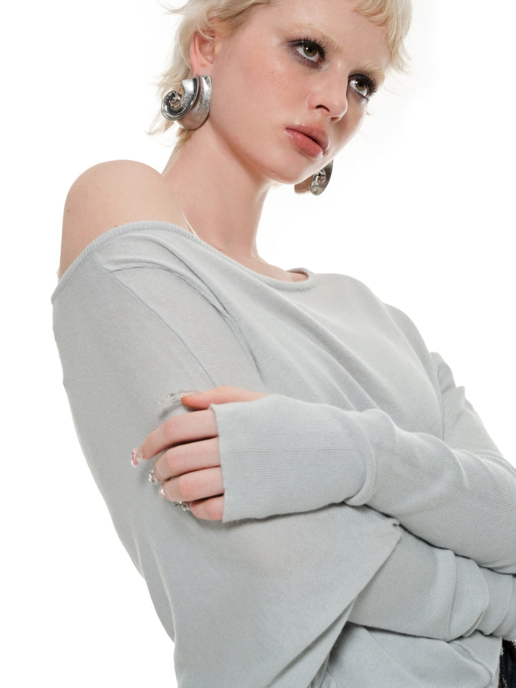 Asymmetric Shoulder Knitted Tencel Pullover