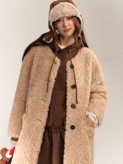 Single-Breasted Fleece-Lined Wool Coat