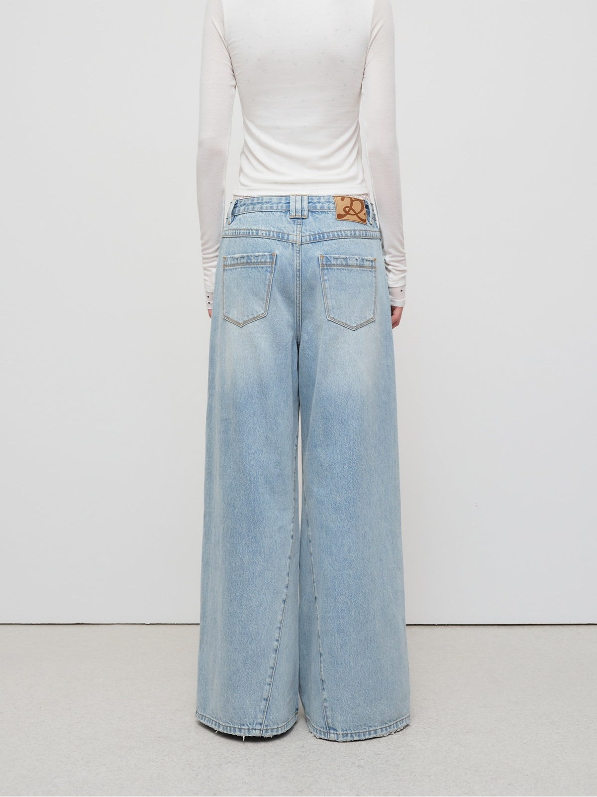 Light Blue Structured Wide-Leg Denim Pants
