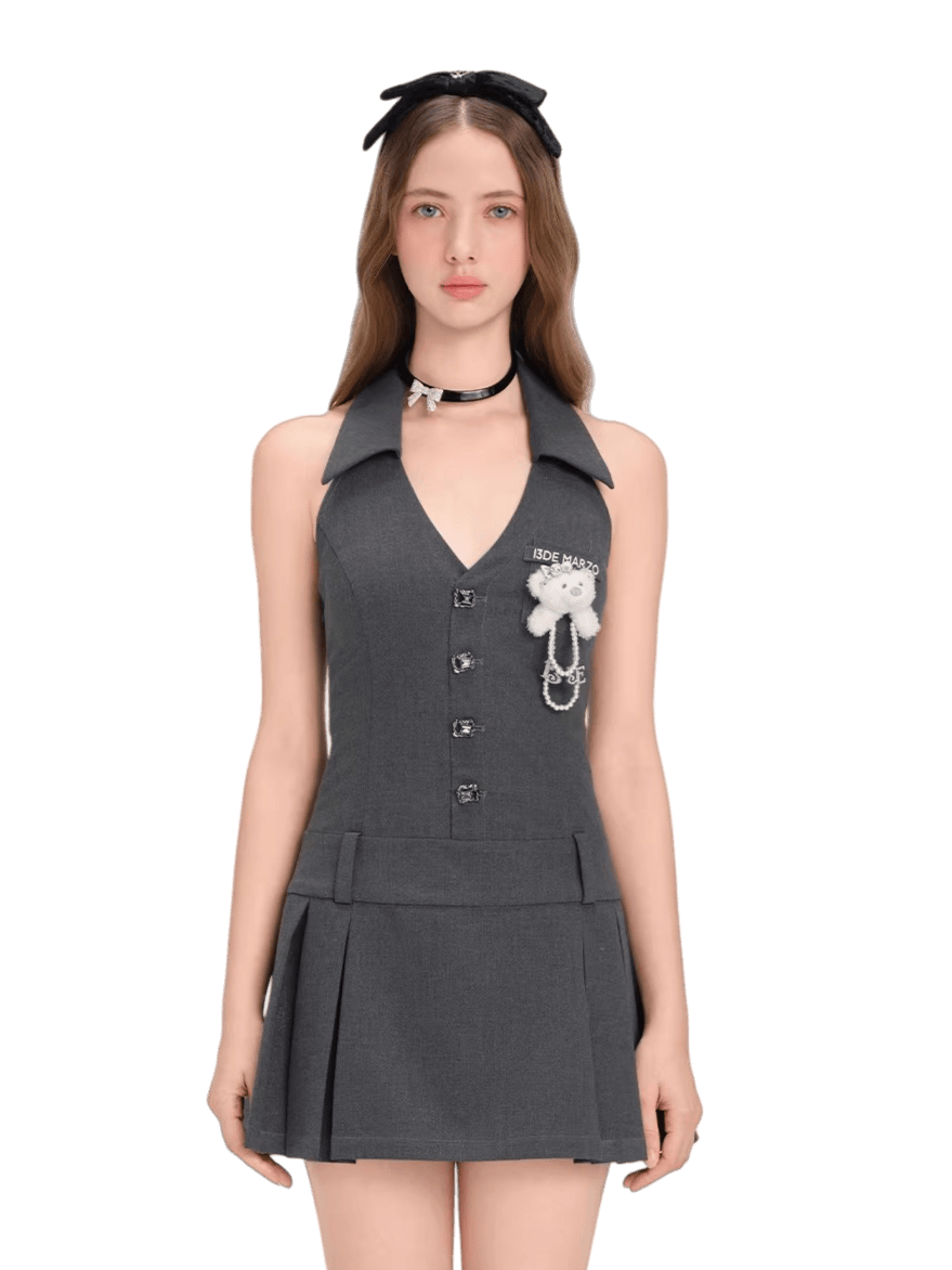 Halter-Neck Tailored Mini Dress