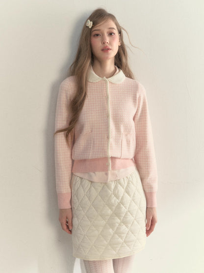 Sweet Pink Gingham Doll Collar Knit Cardigan
