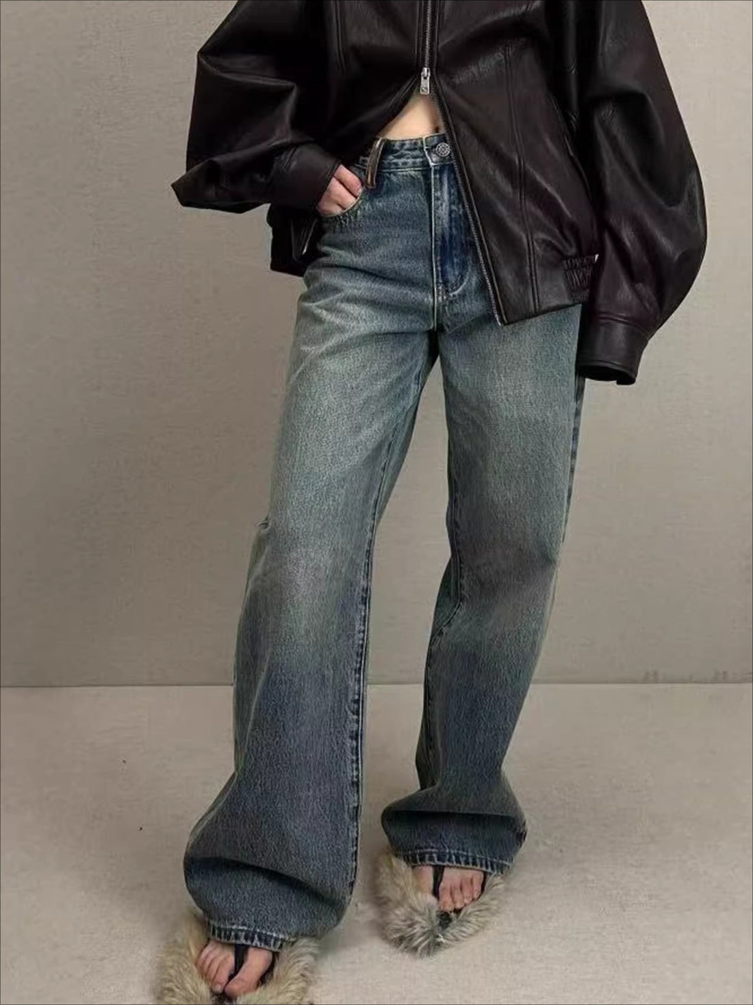 Washed Granite Straight-Leg Denim Jeans