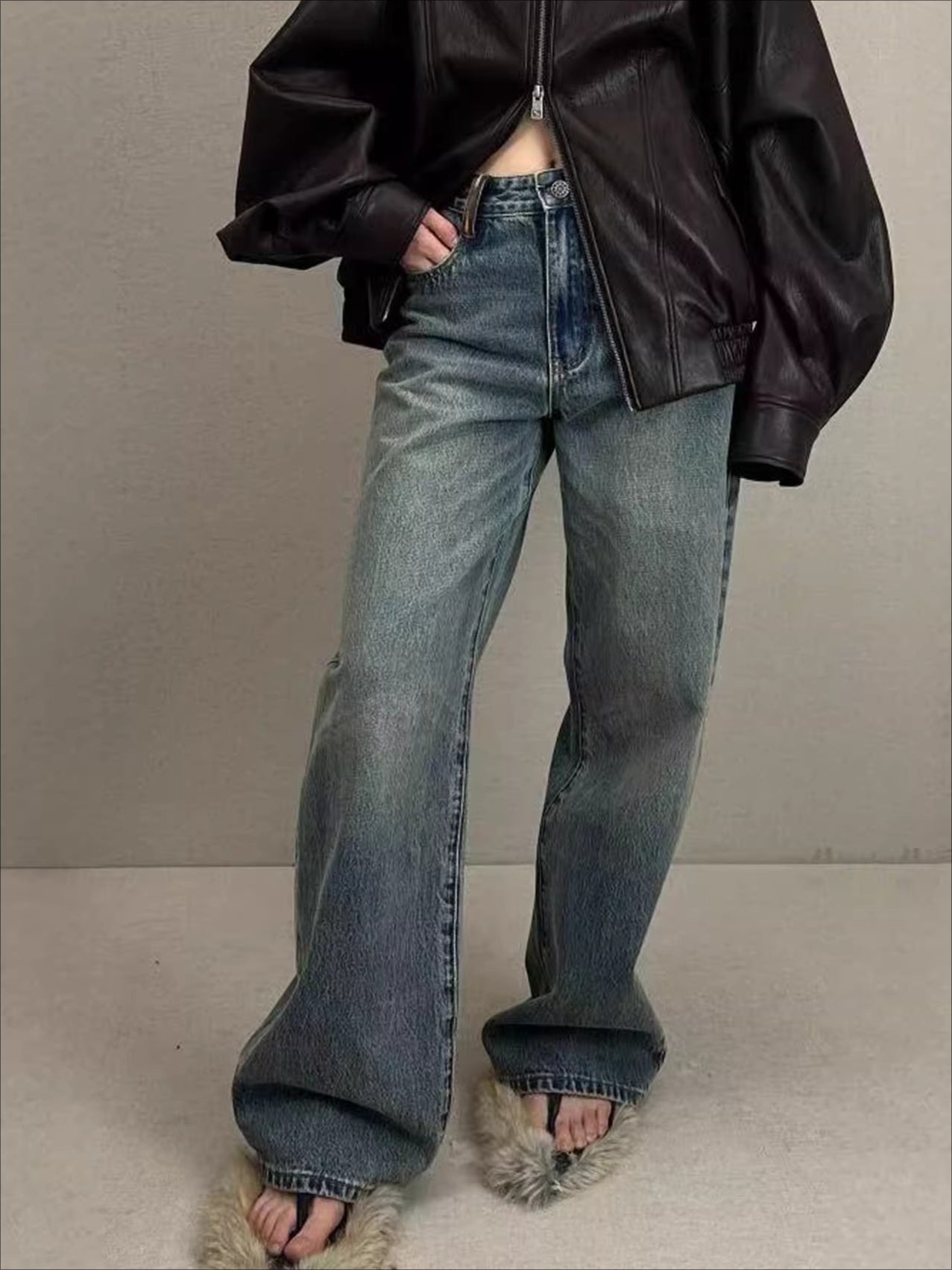 Washed Granite Straight-Leg Denim Jeans