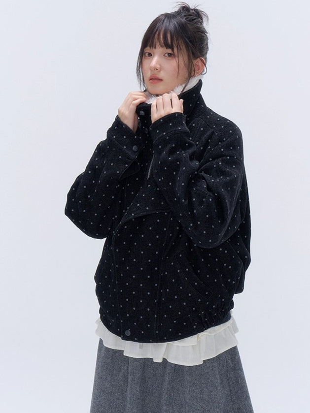 Fur Collar Polka Dot Quilted Jacket