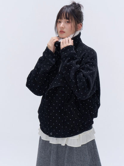 Fur Collar Polka Dot Quilted Jacket