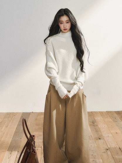 Khaki Tailored Low-Waist Wide-Leg Trousers