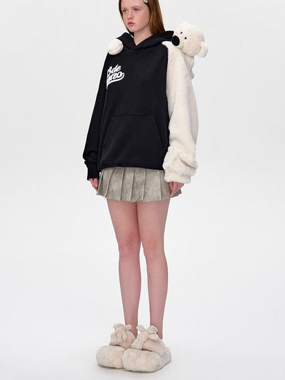 Fur Bear Paw Platform Slide Slippers