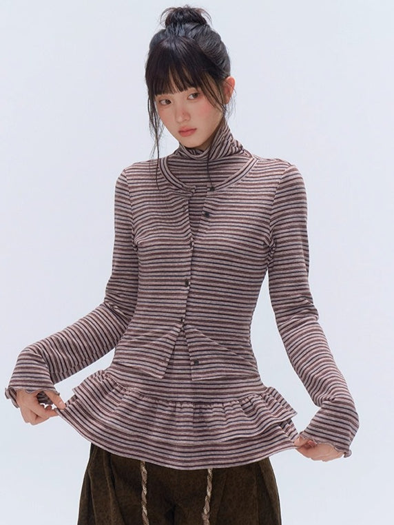 Faux Layered Ruffle-Trim Base Turtleneck