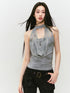 Chain Swing-neck Halter Neckline-gathered Waist Tank Top - CHINASQUAD
