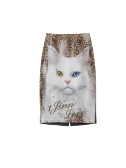 1JINN STUDIO Cat Print Pencil Skirt