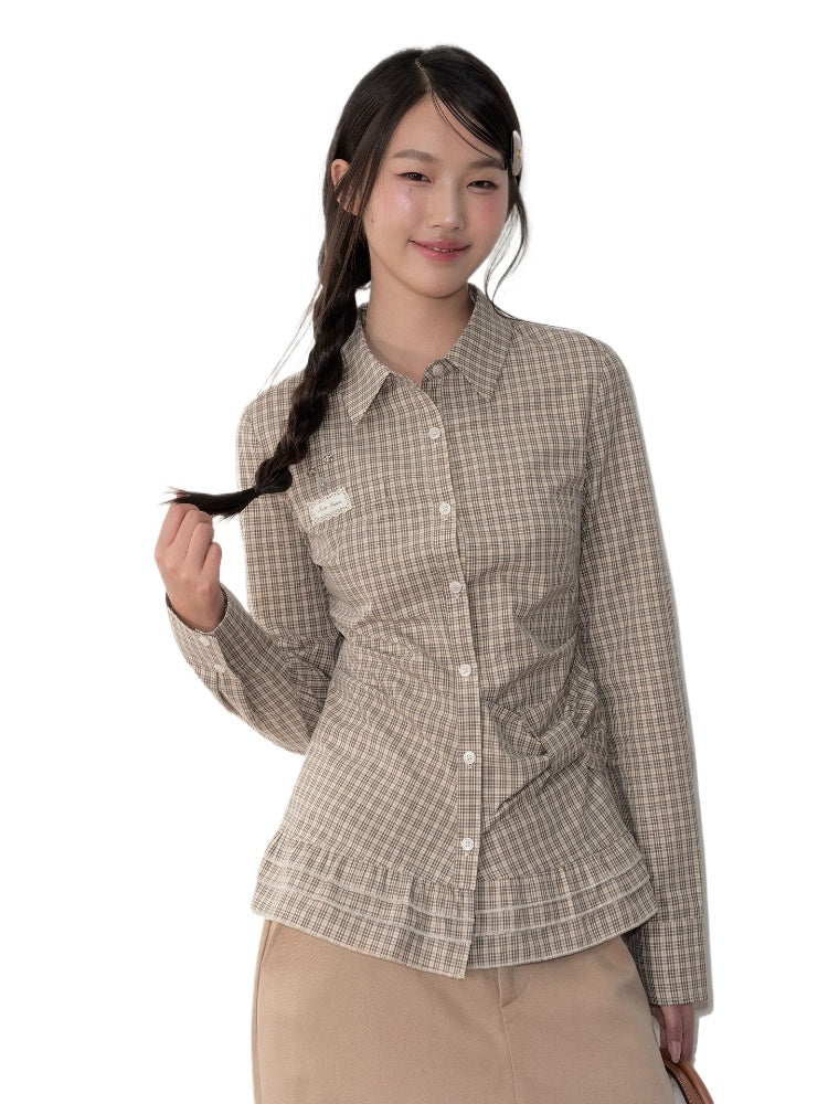Retro Checkered Bow-Trimmed Shirt