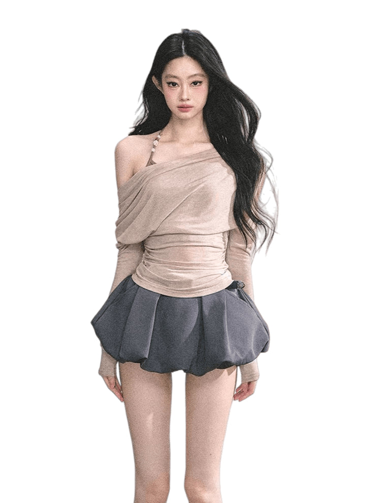 Asymmetric Off-Shoulder Long-Sleeve T-Shirt