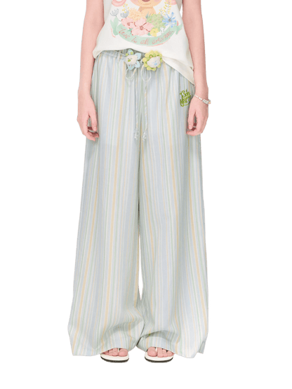 Striped Lyocell Linen Wide-Leg Trousers