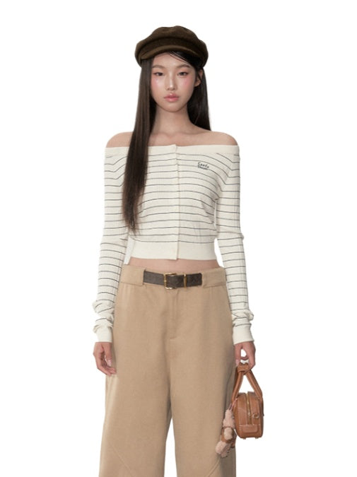 Striped Knit One-Shoulder Top - CHINASQUAD