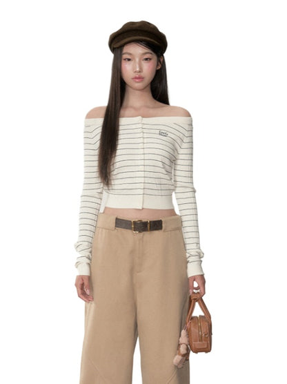 Striped Knit One-Shoulder Top - CHINASQUAD