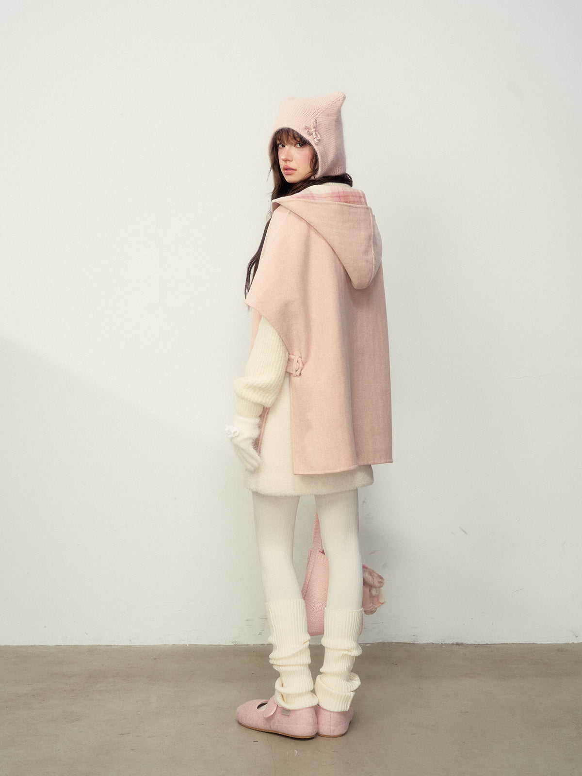 Wool Double-Sided Hooded Cape Coat