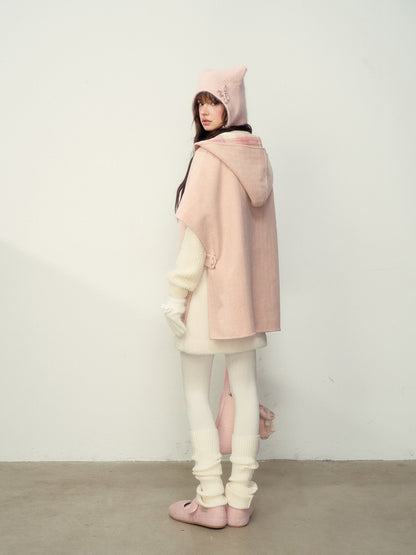 Wool Double-Sided Hooded Cape Coat