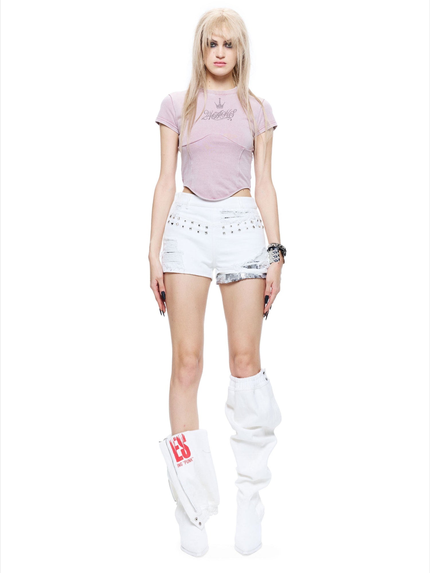 Punk Rhinestone Drawstring Tee
