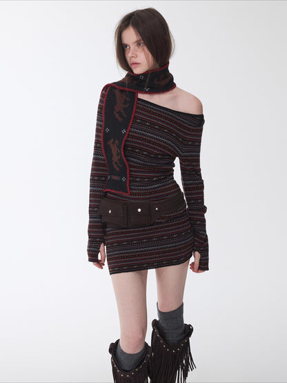 Fair Isle Pony Jacquard Knit Scarf