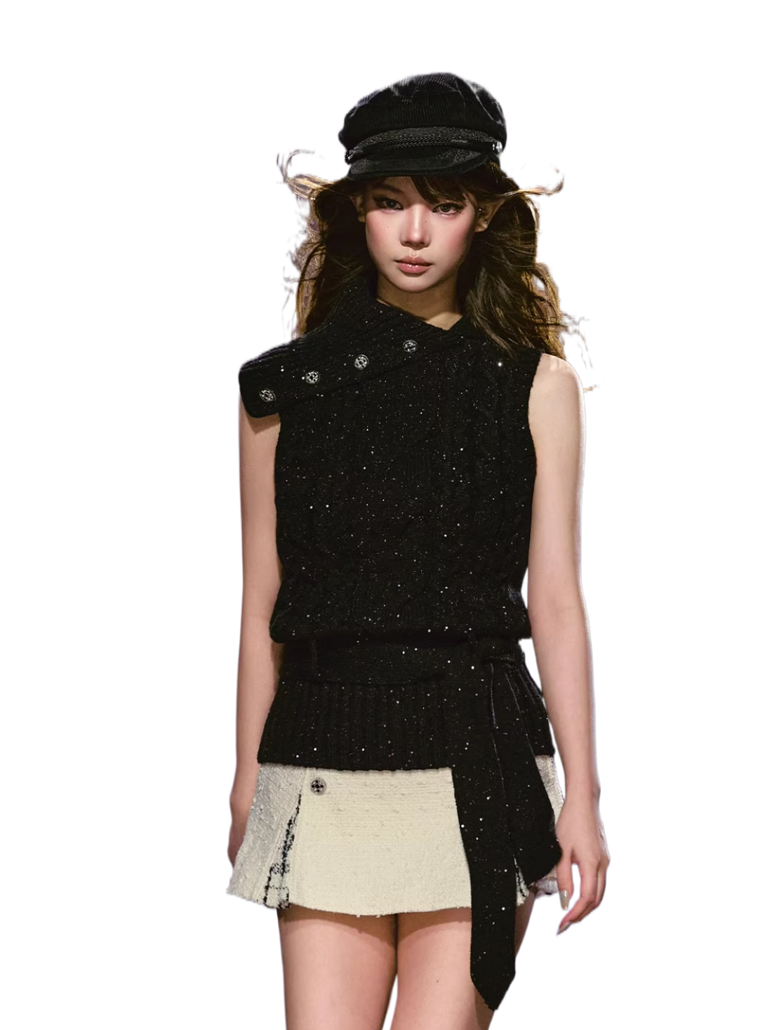 Vintage Sequin Cable Knit Collared Vest