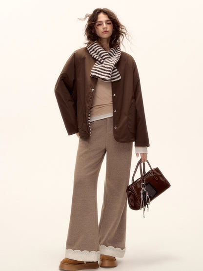 Reversible Striped Faux Scarf Detail Shearling Jacket