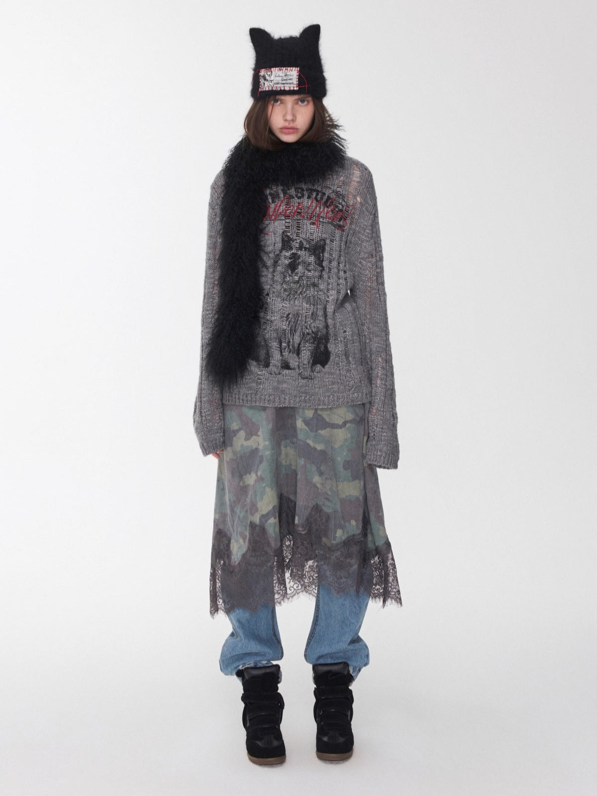 Icelandic Animal Pattern Open-Knit Sweater