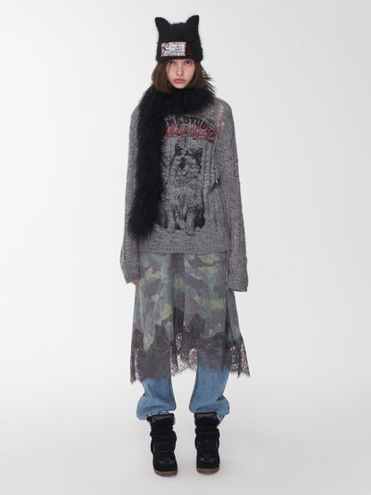 Icelandic Animal Pattern Open-Knit Sweater