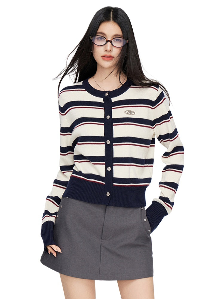 Color-Block Striped Knit Cardigan