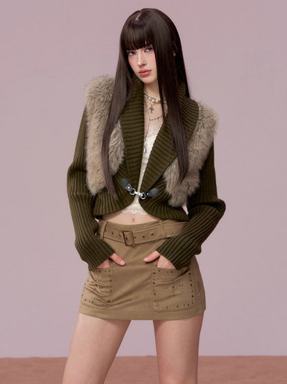 Studded Belted A-Line Mini Skirt