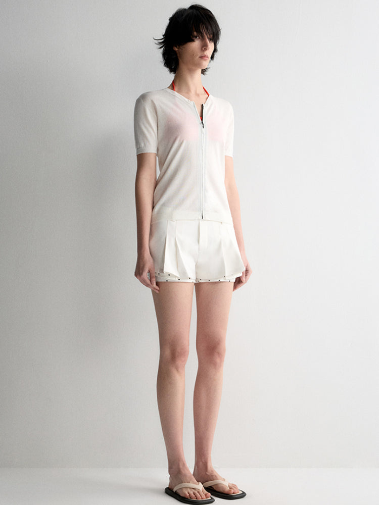 Invisible Zipper V-neck Cardigan T-shirt